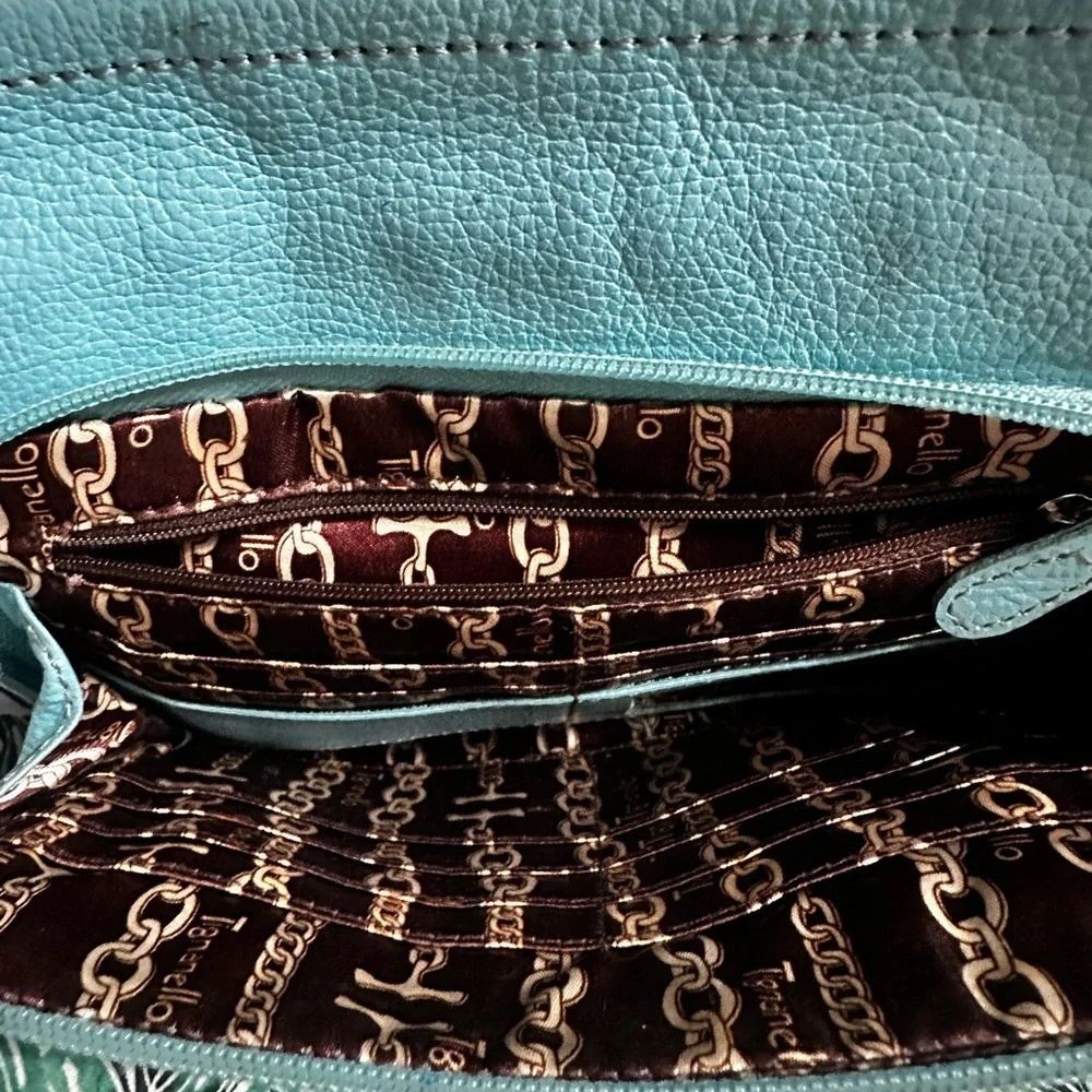 Tignanello Pebble Leather Teal Crossbody Bag Like New - Picture 3 of 4